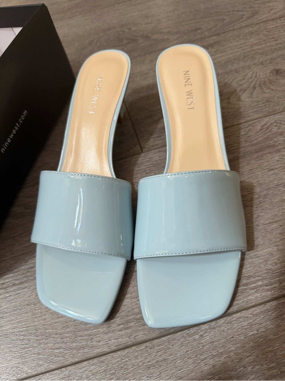 Nine West Pale Blue Patent Slide Mules